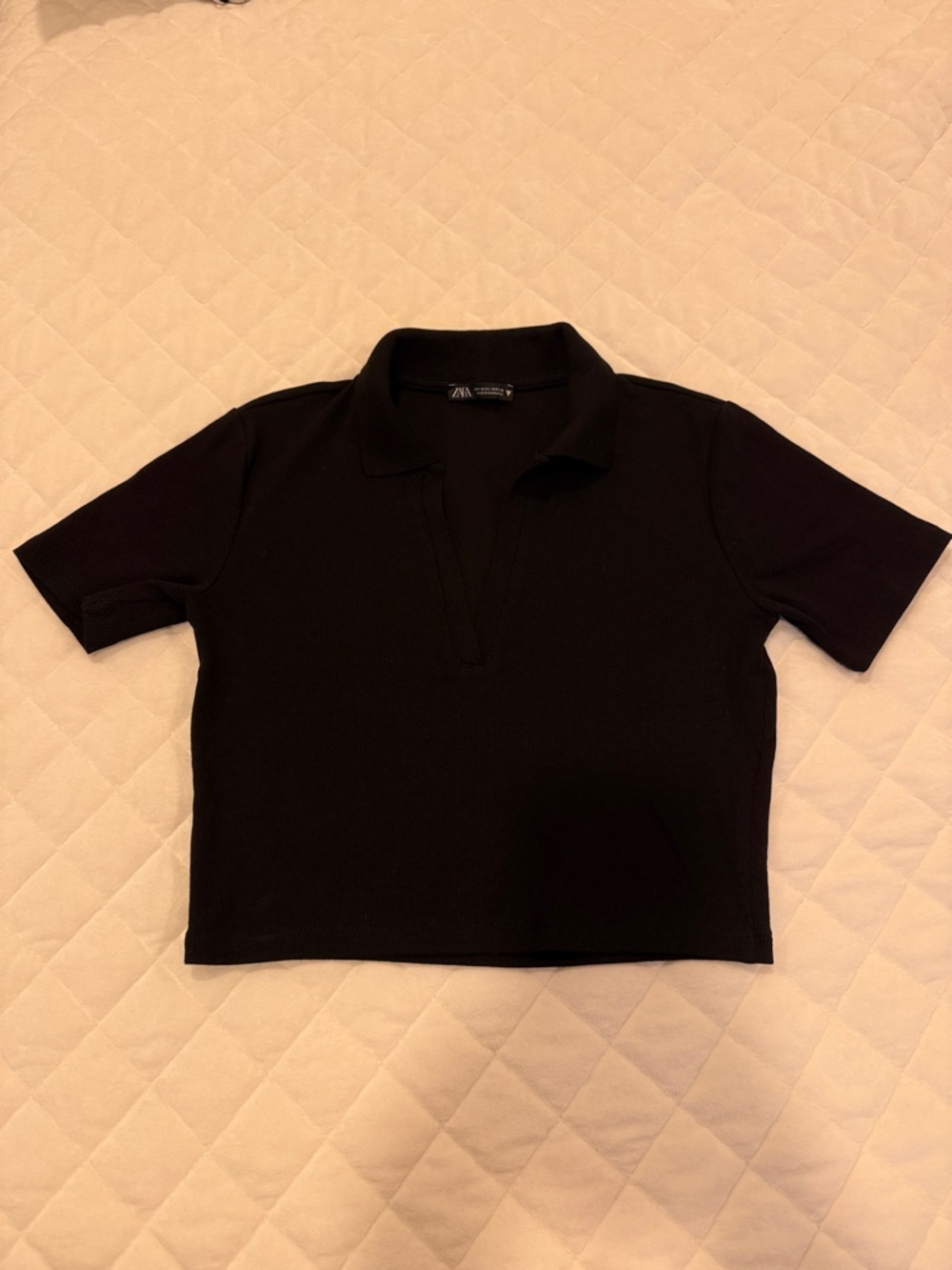 Black Short Sleeve Polo Crop Top